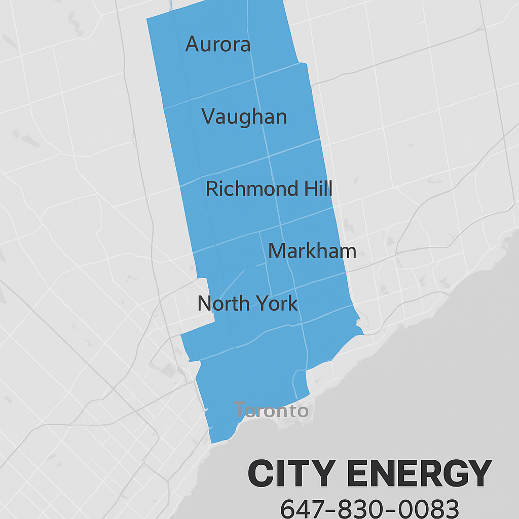 Fireplace repair service area map covering North York and GTA