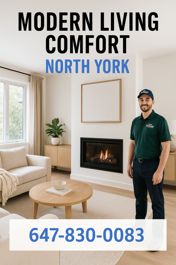 Fireplace repair service in North York home - modern gas fireplace maintenance
